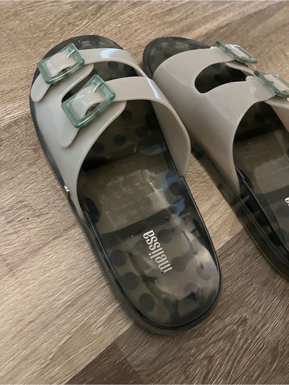 Melissa X Madewell Light Green Double-Buckle Jelly Slide Sandals - Picture 2 of 5